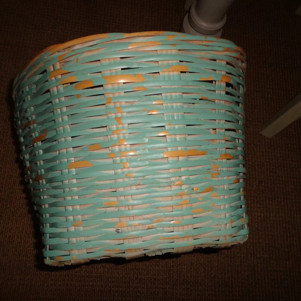 Painted Handled Wicker Basket Distressed Aqua Sturdy